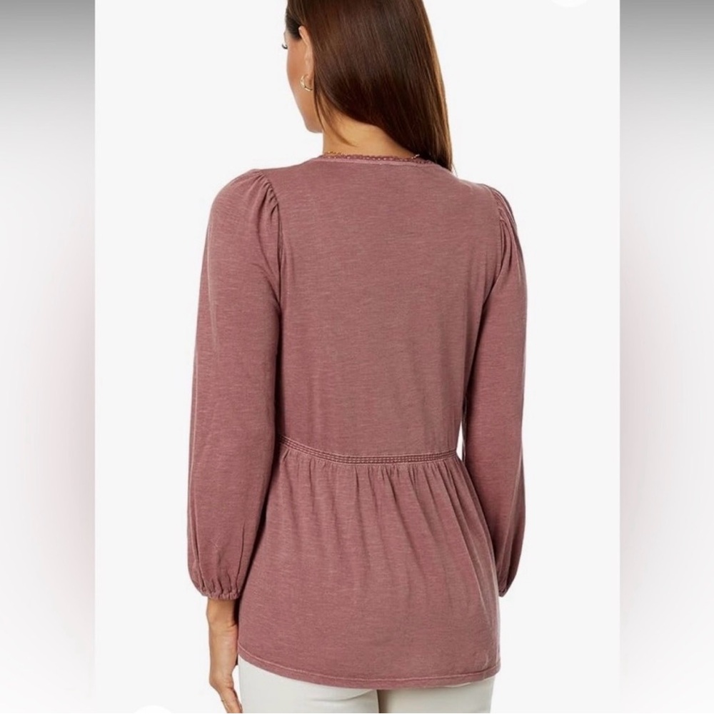 Lucky Brand Dusty Rose Eyelet Peasant Top  Medium - Picture 2 of 9
